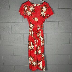 Made Especially Lightweight Tropical Midi Dress - Red Floral - Small